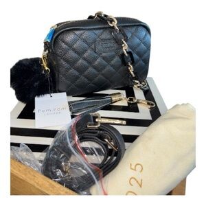 Pom Pom London mini City black quilted Crossbody evening holiday bag purse NWT